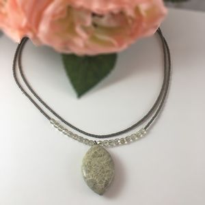 Seed Bead Necklace w/ Crystals & Stone Pendant